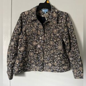 Koret Women's Jean Jacket with Floral Pattern - Black and Gold